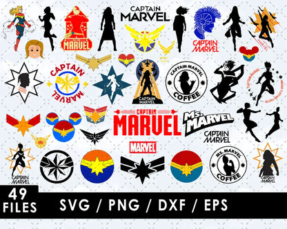 Captain Marvel PNG & SVG Bundle, 49 Files For Cricut & Silhouette