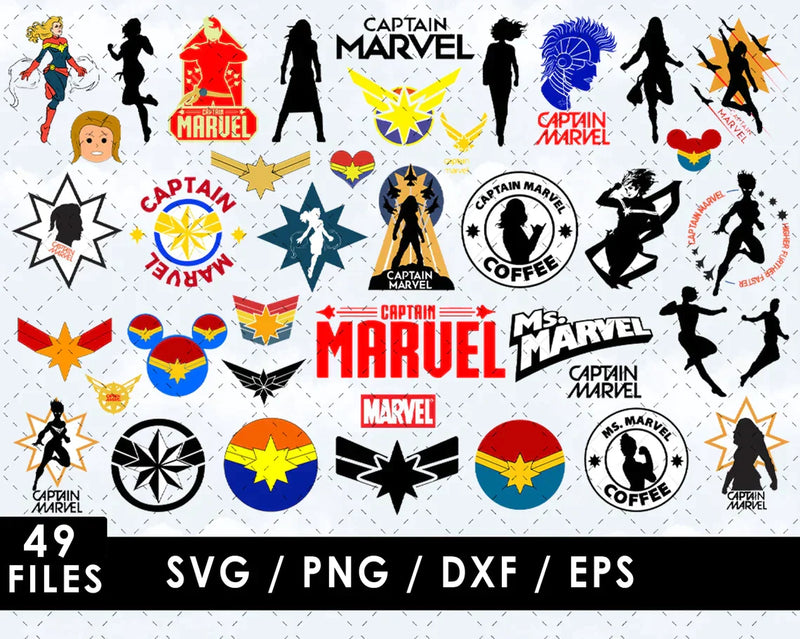 Captain Marvel PNG & SVG Bundle, 49 Files For Cricut & Silhouette