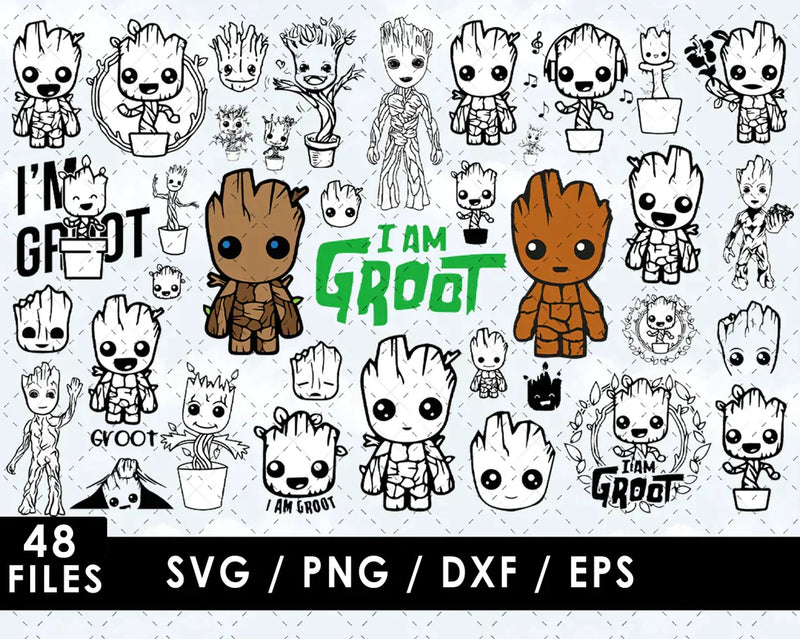 Groot Outline SVG Bundle, Groot Outline PNG, Groot SVG Cricut, Silhouette Vector Cut Files