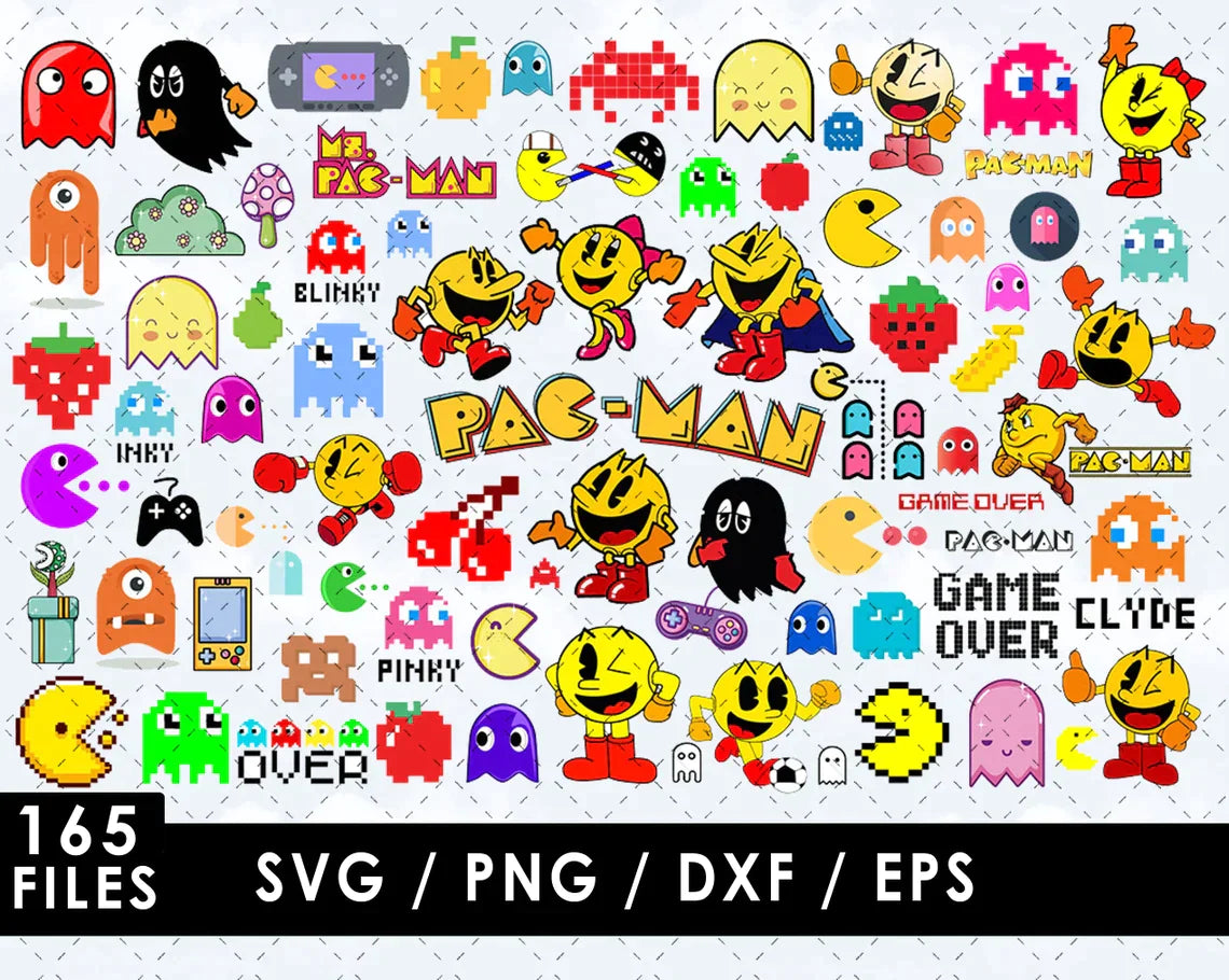 Pacman Clipart Bundle, Pacman Svg for Cricut, Pacman Silhouette Vector