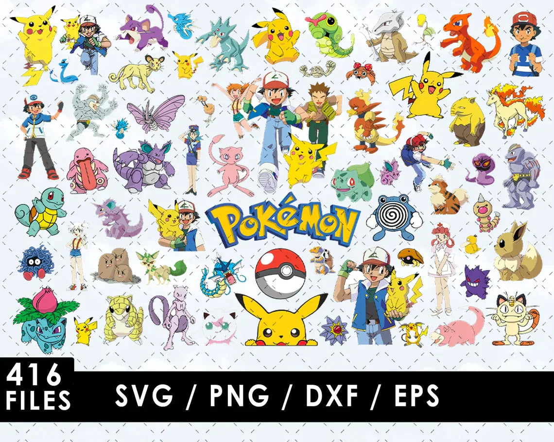 Pokemon Clipart Bundle, Pokemon SVG for Cricut, Pokemon PNG, Pokemon Silhouette Vector Cut Files