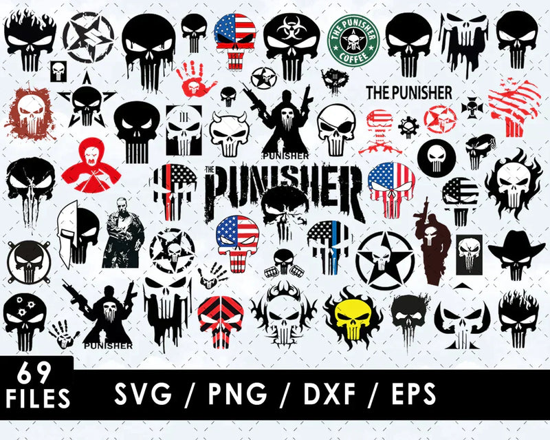 Punisher Clipart Bundle, Punisher Svg Files, Punisher Svg For Cricut, Punisher Silhouette Vector Cut Files