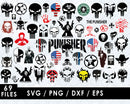 Punisher PNG & SVG Bundle, 69 Files For Cricut & Silhouette