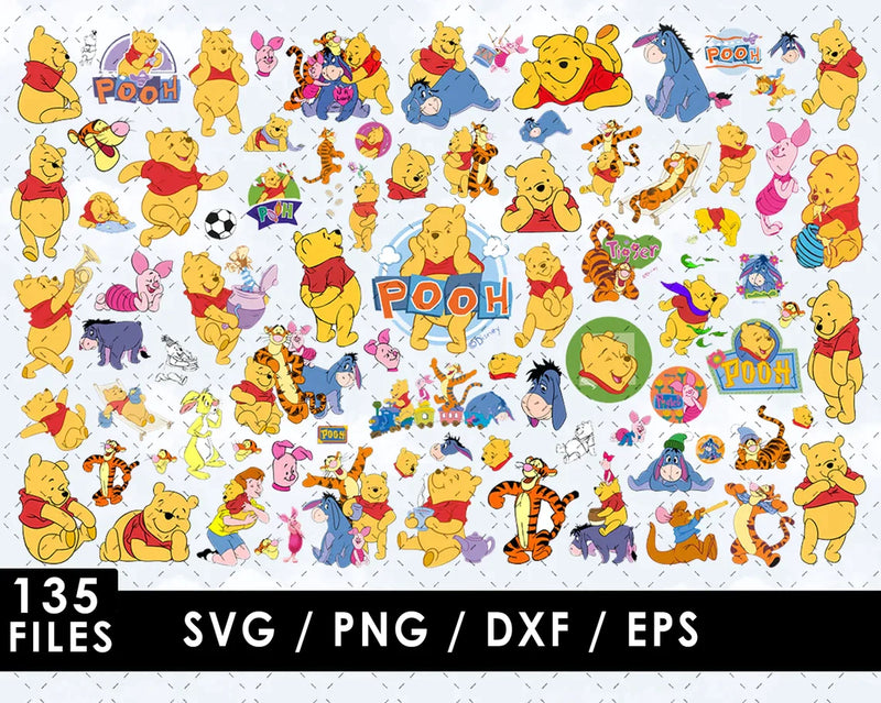 Winnie the Pooh Clipart Bundle, PNG & SVG Cut Files for Cricut & Silhouette