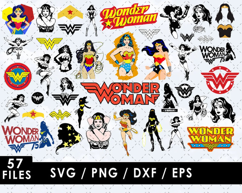 Wonder Woman Clipart Bundle, Wonder Woman SVG Cut Files for Cricut, Wonder Woman Silhouette Vector Cut Files