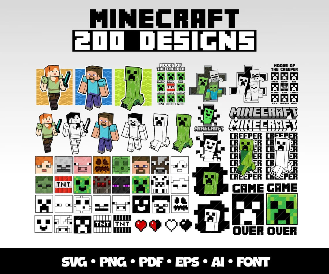 Minecraft Svg Cricut Bundle Gaming Clipart Digital Minecraft Sticker Christmas Gift for Gamers, Popular Gaming Shirt Minecraft Gift Idea