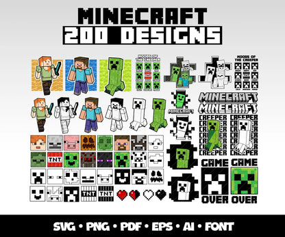 Minecraft Svg Cricut Bundle Gaming Clipart Digital Minecraft Sticker Christmas Gift for Gamers, Popular Gaming Shirt Minecraft Gift Idea