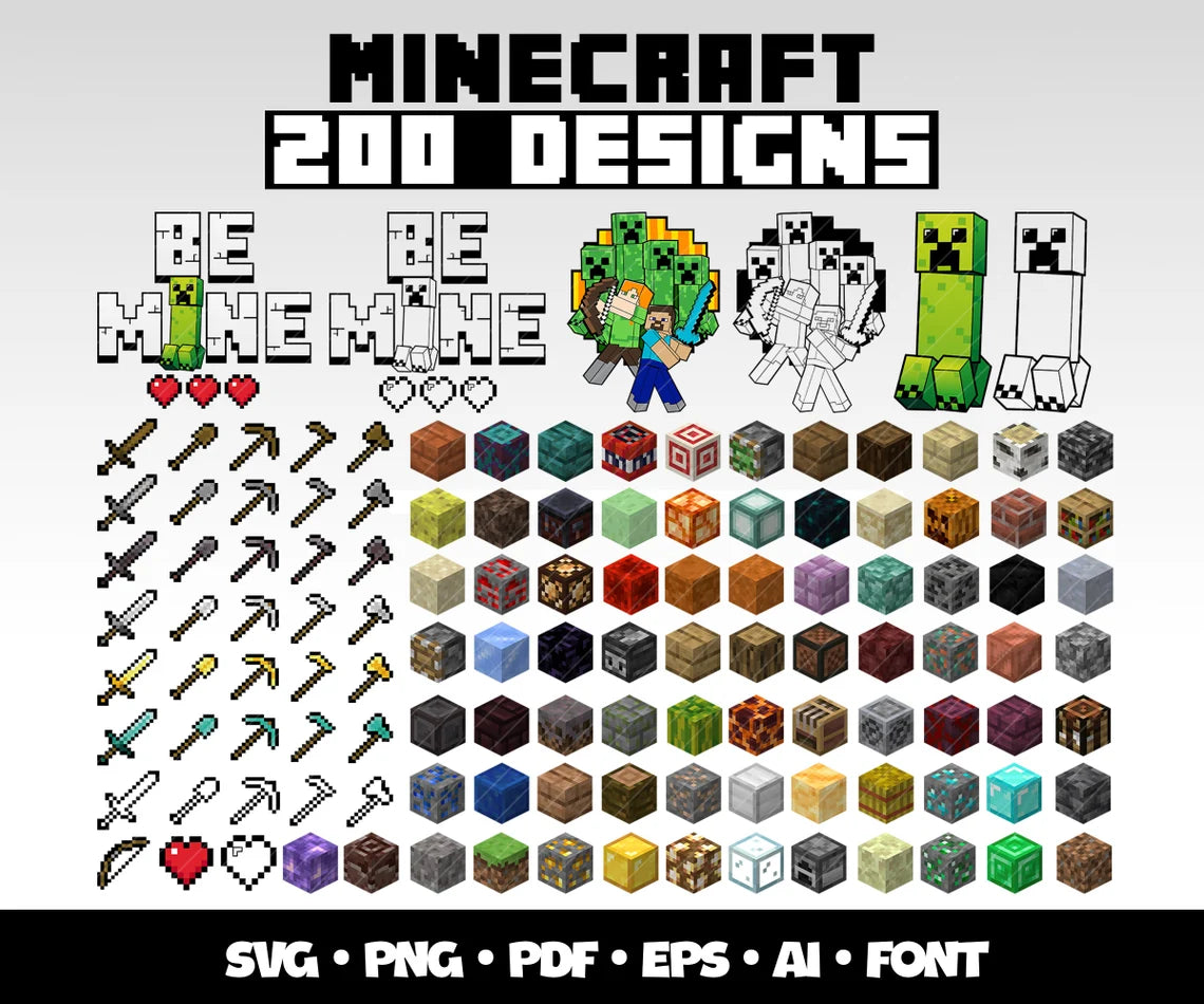 Minecraft Svg Cricut Bundle Gaming Clipart Digital Minecraft Sticker Christmas Gift for Gamers, Popular Gaming Shirt Minecraft Gift Idea