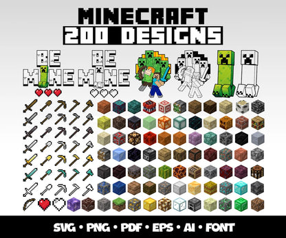 Minecraft Svg Cricut Bundle Gaming Clipart Digital Minecraft Sticker Christmas Gift for Gamers, Popular Gaming Shirt Minecraft Gift Idea