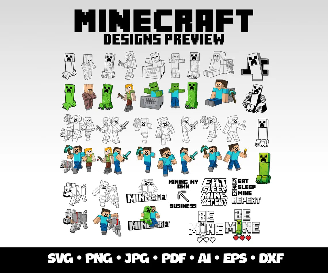 Minecraft SVG Bundle, Minecraft Clipart for Cricut & Silhouette, Minecraft PNG SVG Cut Files - Digital Bundle