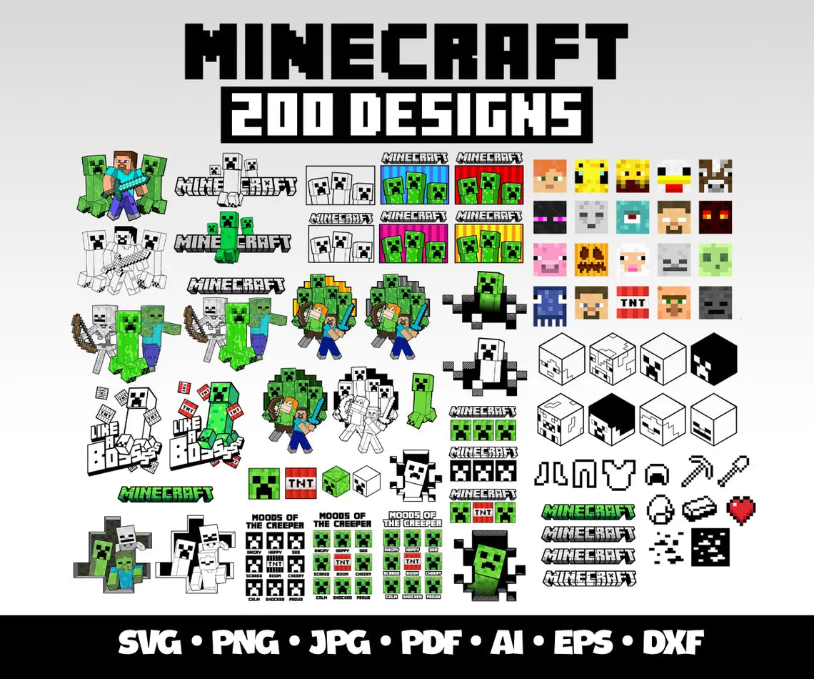 Minecraft Svg Cricut Bundle Gaming Clipart Digital Minecraft Sticker Christmas Gift for Gamers, Popular Gaming Shirt Minecraft Gift Idea