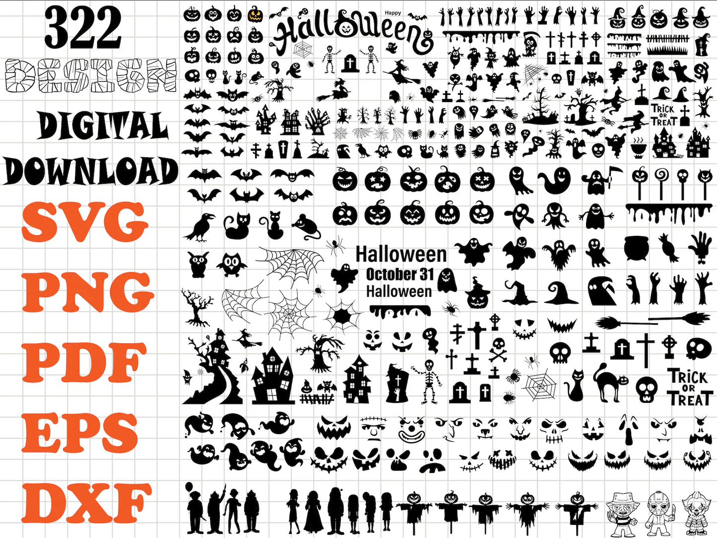 Halloween SVG & PNG Bundle, Halloween Character Svg Cut Files for Cricut / Silhouette, Halloween Pumpkin Clipart