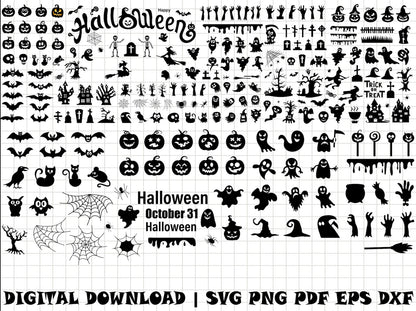 Halloween SVG & PNG Bundle, Halloween Character Svg Cut Files for Cricut / Silhouette, Halloween Pumpkin Clipart