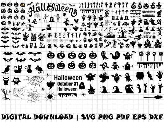 Halloween SVG & PNG Bundle, Halloween Character Svg Cut Files for Cricut / Silhouette, Halloween Pumpkin Clipart