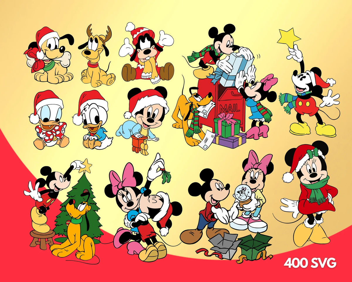 Disney Christmas Clipart Bundle, Mickey Mouse Christmas SVG Cut Files For Cricut / Silhouette, Mickey Christmas Party PNG