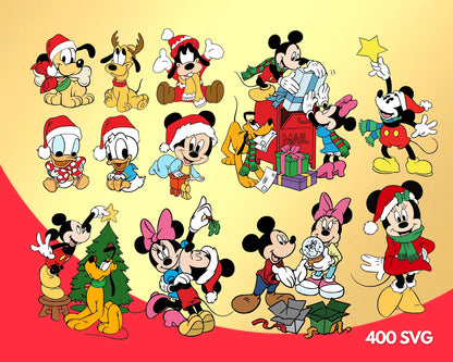 Disney Christmas Clipart Bundle, Mickey Mouse Christmas SVG Cut Files For Cricut / Silhouette, Mickey Christmas Party PNG