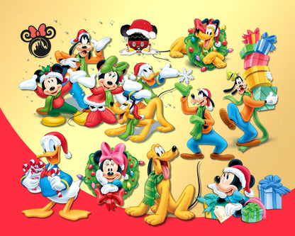 Disney Christmas Clipart Bundle, Mickey Mouse Christmas SVG Cut Files For Cricut / Silhouette, Mickey Christmas Party PNG