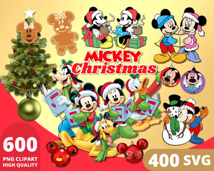 Disney Christmas Clipart Bundle, Mickey Mouse Christmas SVG Cut Files For Cricut / Silhouette, Mickey Christmas Party PNG