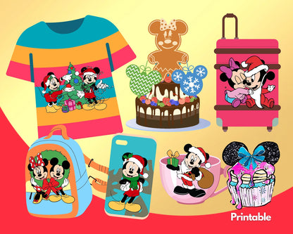 Disney Christmas Clipart Bundle, Mickey Mouse Christmas SVG Cut Files For Cricut / Silhouette, Mickey Christmas Party PNG