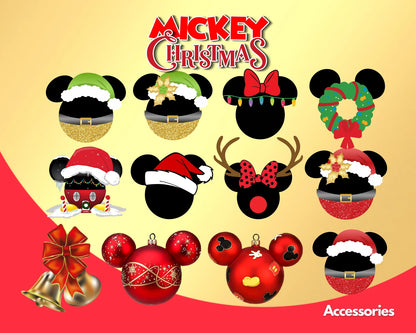 Disney Christmas Clipart Bundle, Mickey Mouse Christmas SVG Cut Files For Cricut / Silhouette, Mickey Christmas Party PNG