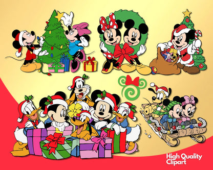 Disney Christmas Clipart Bundle, Mickey Mouse Christmas SVG Cut Files For Cricut / Silhouette, Mickey Christmas Party PNG