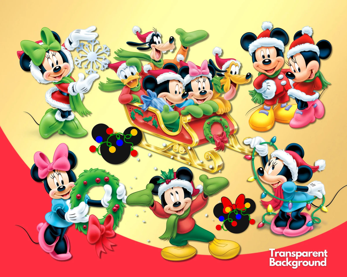 Disney Christmas Clipart Bundle, Mickey Mouse Christmas SVG Cut Files For Cricut / Silhouette, Mickey Christmas Party PNG