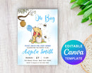 Editable Winnie the Pooh Baby Shower Invitation, Digital Invitation Oh Boy, Blue Winnie The Pooh Invitation, Pooh Printable Template