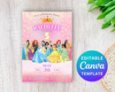 Princess Birthday Invitation, Princess Invitation, Princess Party Invitation, Girl Princesses Theme Invite Digital Editable Instant download