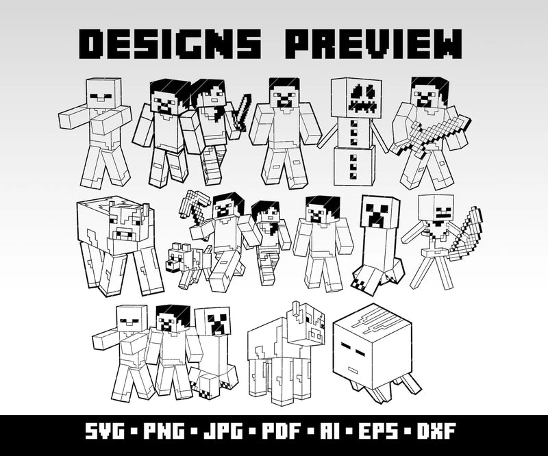 100 Minecraft Svg Bundle Characters Minecraft Birthday Svg Gaming Clipart Minecraft Cricut Png Minecraft Personalized Font Bundle Digital