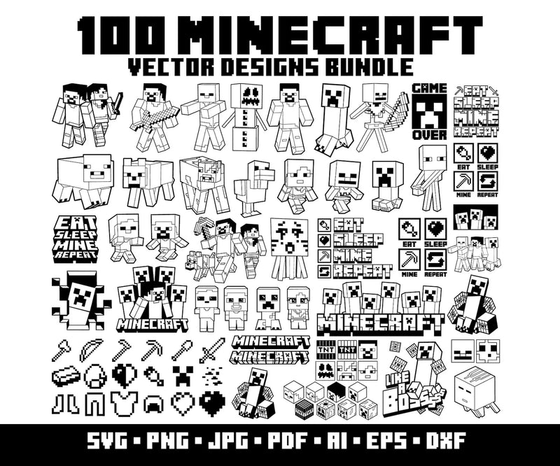 100 Minecraft Svg Bundle Characters Minecraft Birthday Svg Gaming Clipart Minecraft Cricut Png Minecraft Personalized Font Bundle Digital