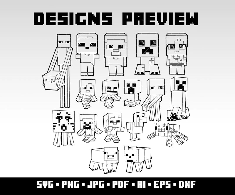 100 Minecraft Svg Bundle Characters Minecraft Birthday Svg Gaming Clipart Minecraft Cricut Png Minecraft Personalized Font Bundle Digital