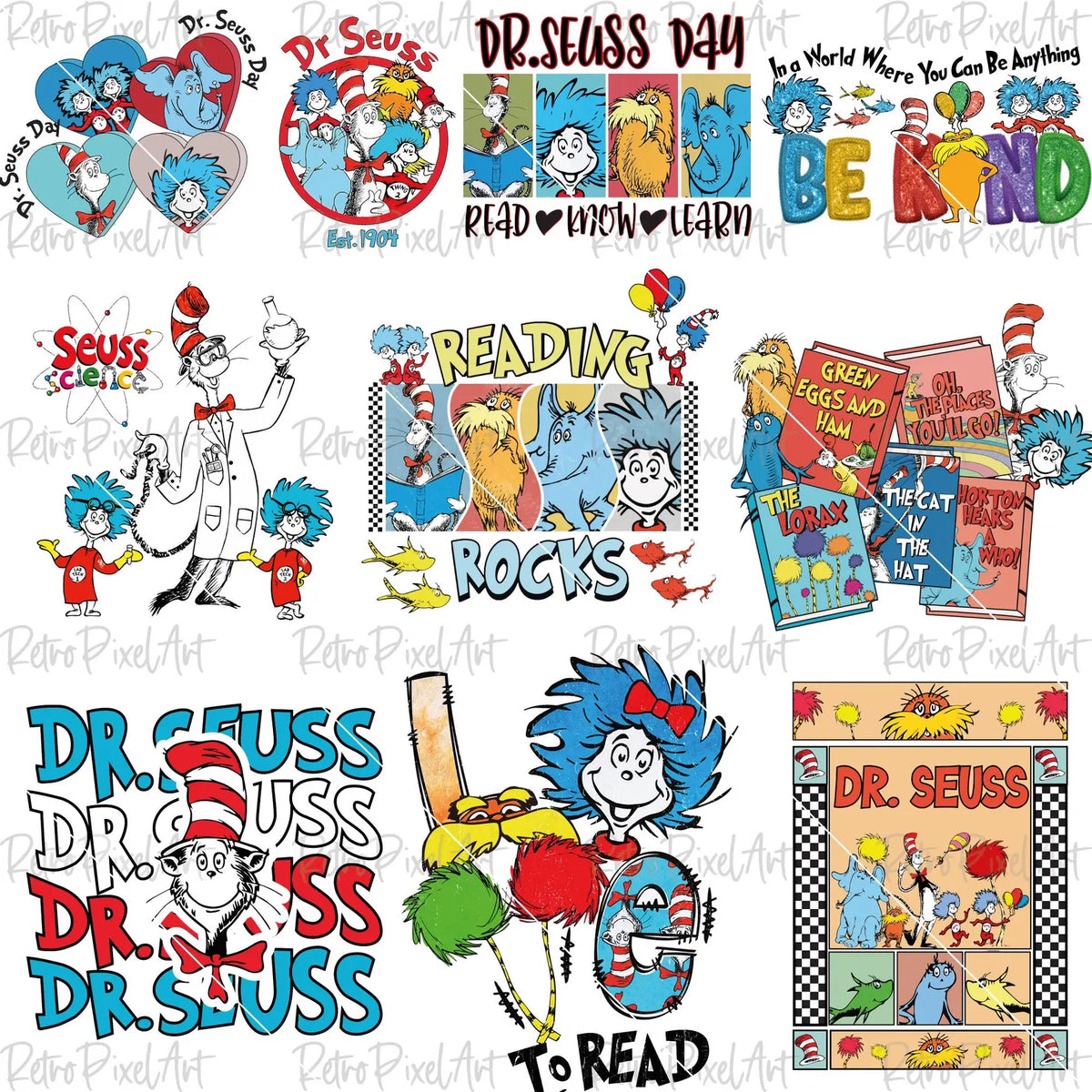 Dr Seuss Png Bundle, Read Across America Png, Cat In The Hat Png Designs, Thing 1 Thing 2 Clipart