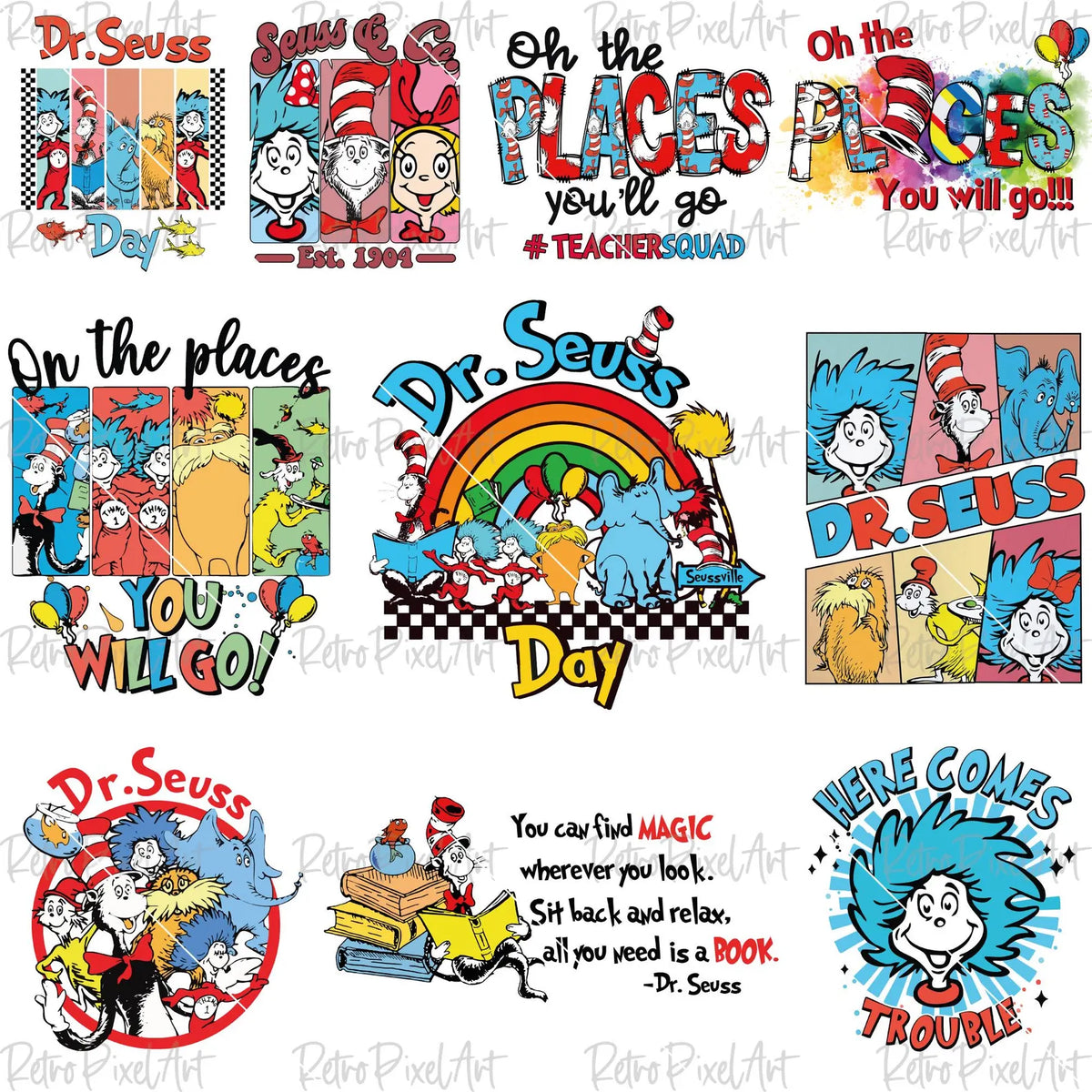 Dr Seuss Png Bundle, Read Across America Png, Cat In The Hat Png Designs, Thing 1 Thing 2 Clipart