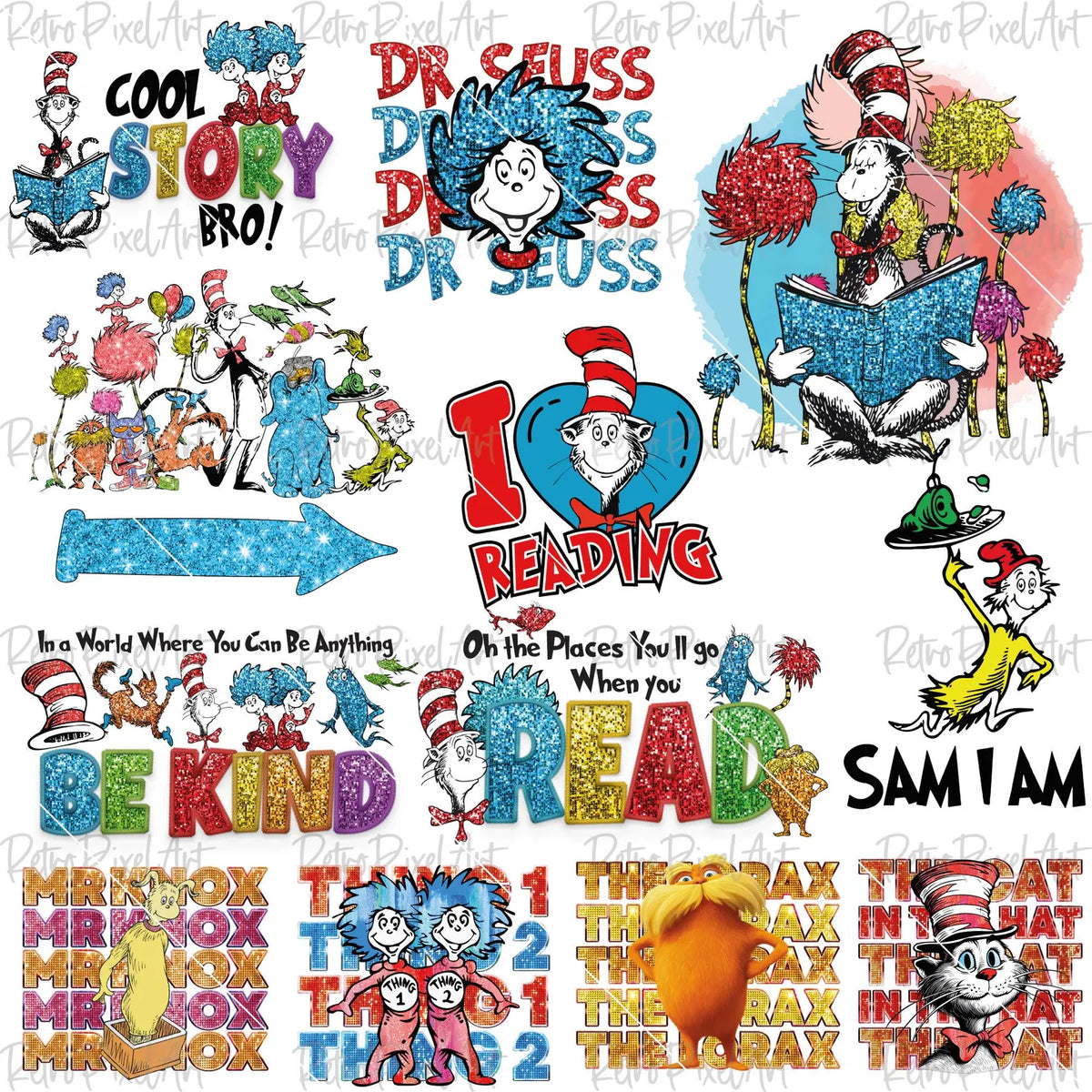 Dr Seuss Png Bundle, Read Across America Png, Cat In The Hat Png Designs, Thing 1 Thing 2 Clipart