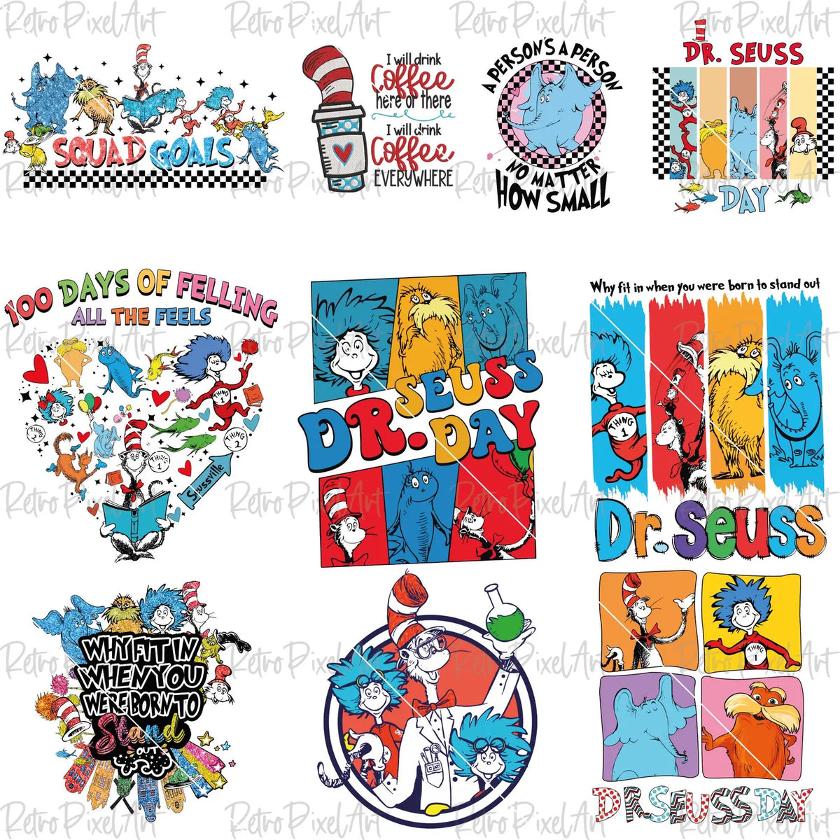 Dr Seuss Png Bundle, Read Across America Png, Cat In The Hat Png Designs, Thing 1 Thing 2 Clipart