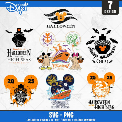 Mickey Halloween Clipart Bundle, Mickey Head Pumpkin Svg, Halloween Trip Png, Mouse Halloween Svg for Cricut & Silhouette,