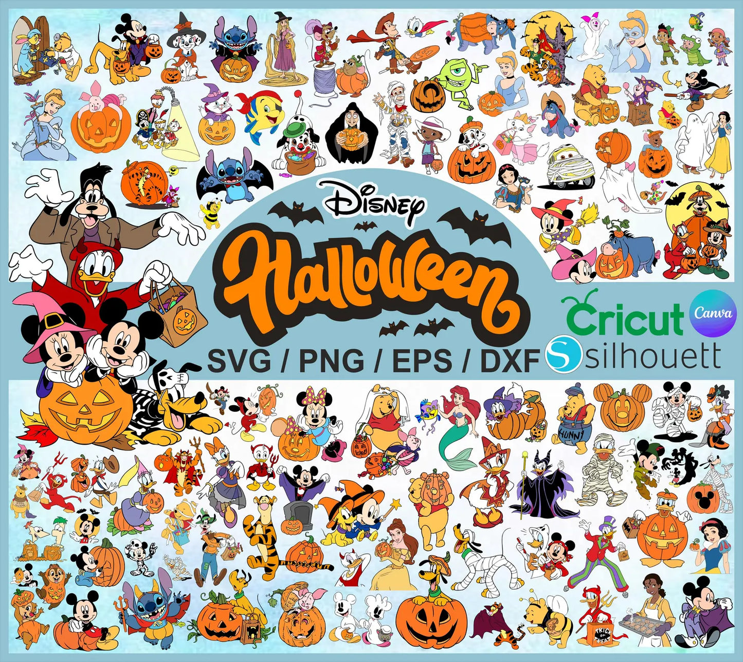 Disney Halloween SVG & PNG Bundle, Mickey and Friends Halloween SVG Files For Cricut / Silhouette, Trick or Treat Cliparts Png Designs