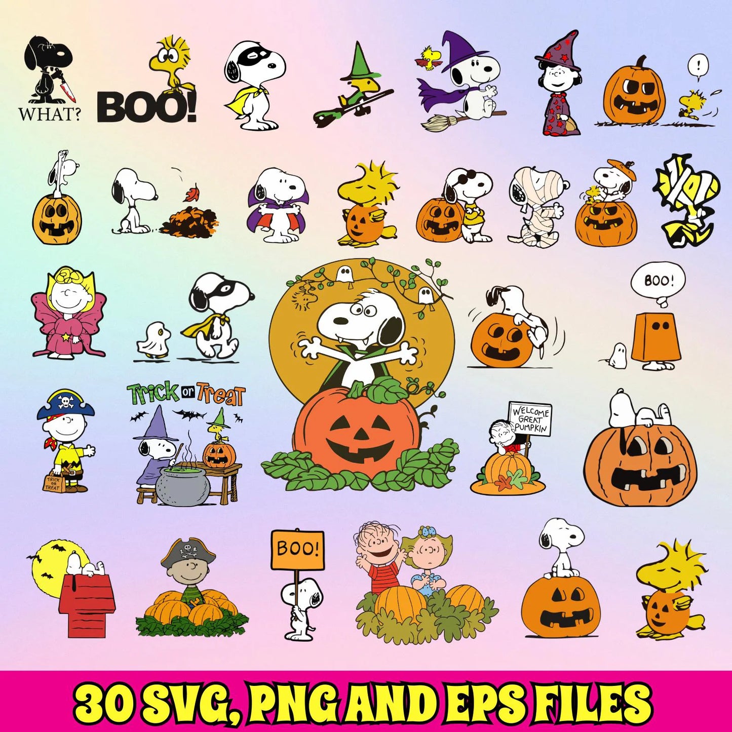 Snoopy Halloween SVG & PNG Bundle, Charlie Brown Halloween Svg Cut Files for Cricut / Silhouette, Peanuts Great Pumpkin Clipart