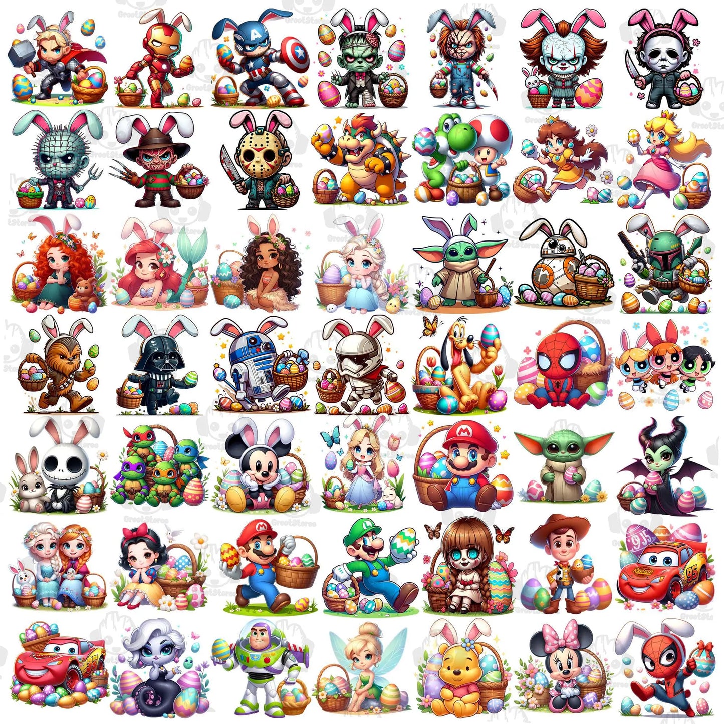 120+ Cartoon Easter Character Png Bundle, Happy Easter Day Png, Superhero Easter Eggs Png, Cartoon Princess Png, Character Easter Egg Png