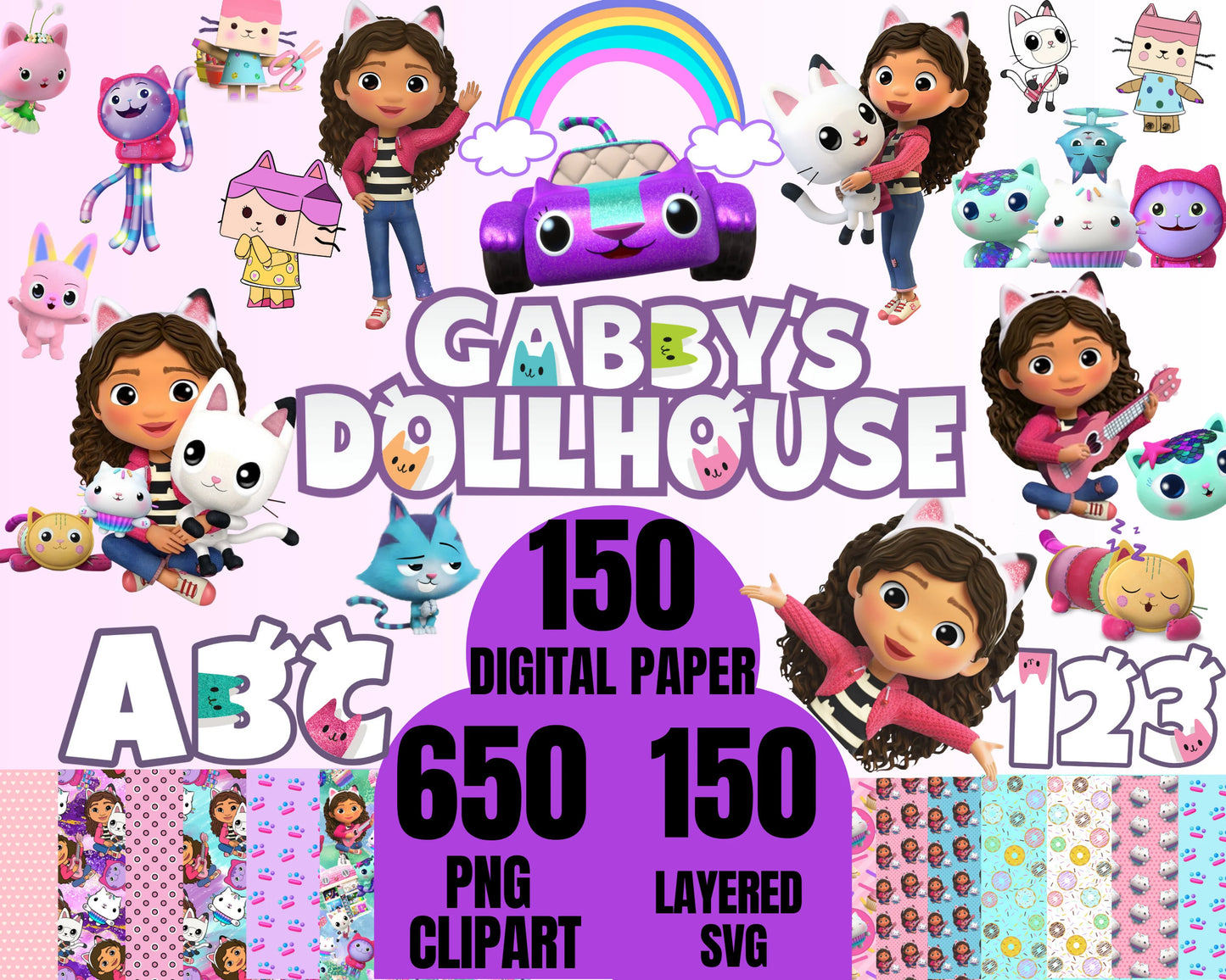 Gabbys Dollhouse Clipart Bundle Gabbys Dollhouse Svg For Cricut Gabbys Dollhouse Font Birthday Cut Files PNG Digital Bundle