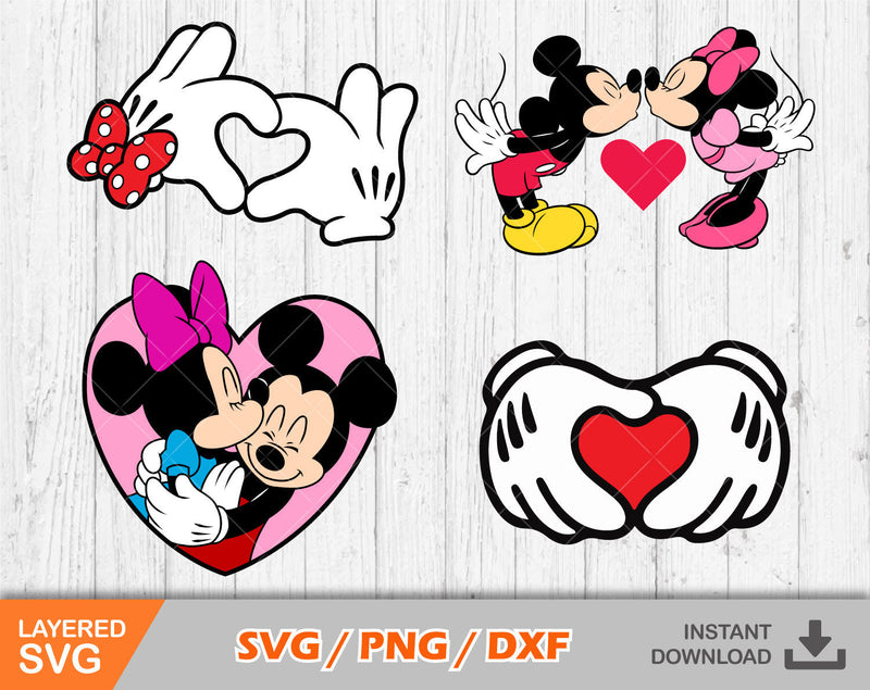 Mickey and Minnie Valentine's Day clipart, Valentines Day SVG cut files for Cricut / Silhouette, Set 3, PNG, DXF, instant download