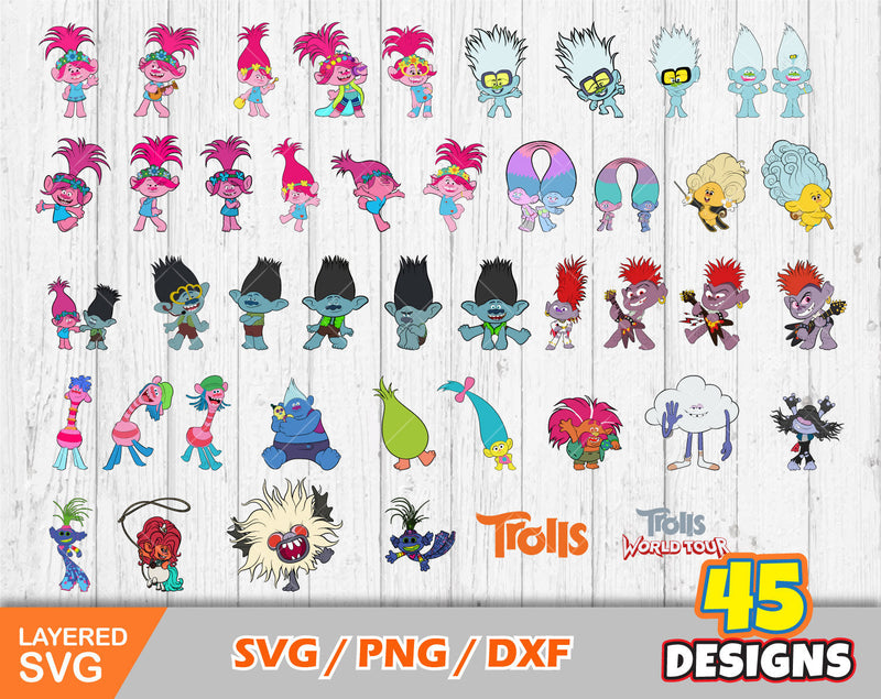 Trolls clipart bundle, trolls svg cut files for Cricut / Silhouette, png, dxf, Trolls png, instant download