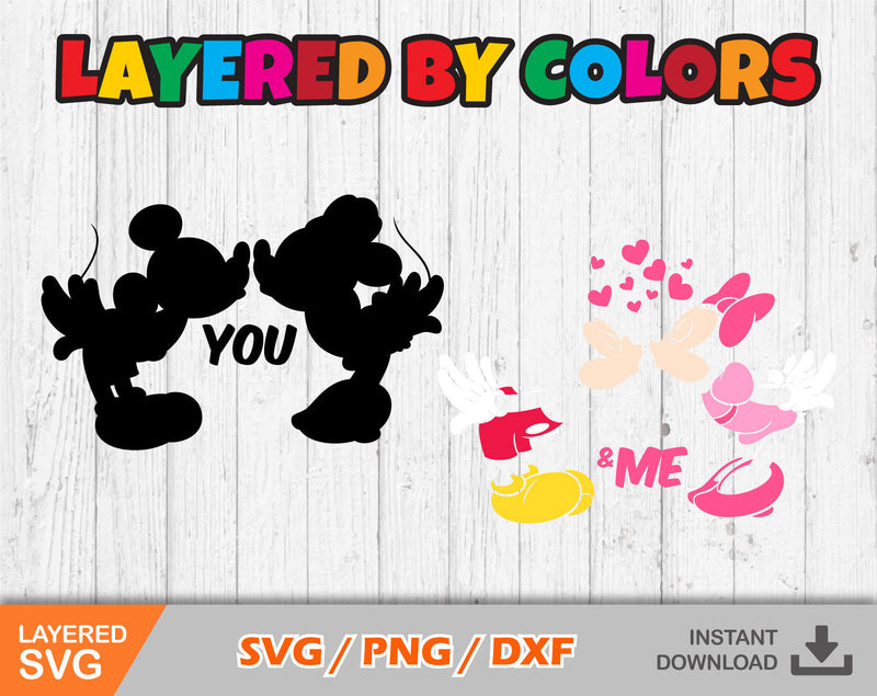 Mickey and Minnie Valentine's Day clipart, Valentines Day SVG cut files for Cricut / Silhouette, Set 2, PNG, DXF, instant download