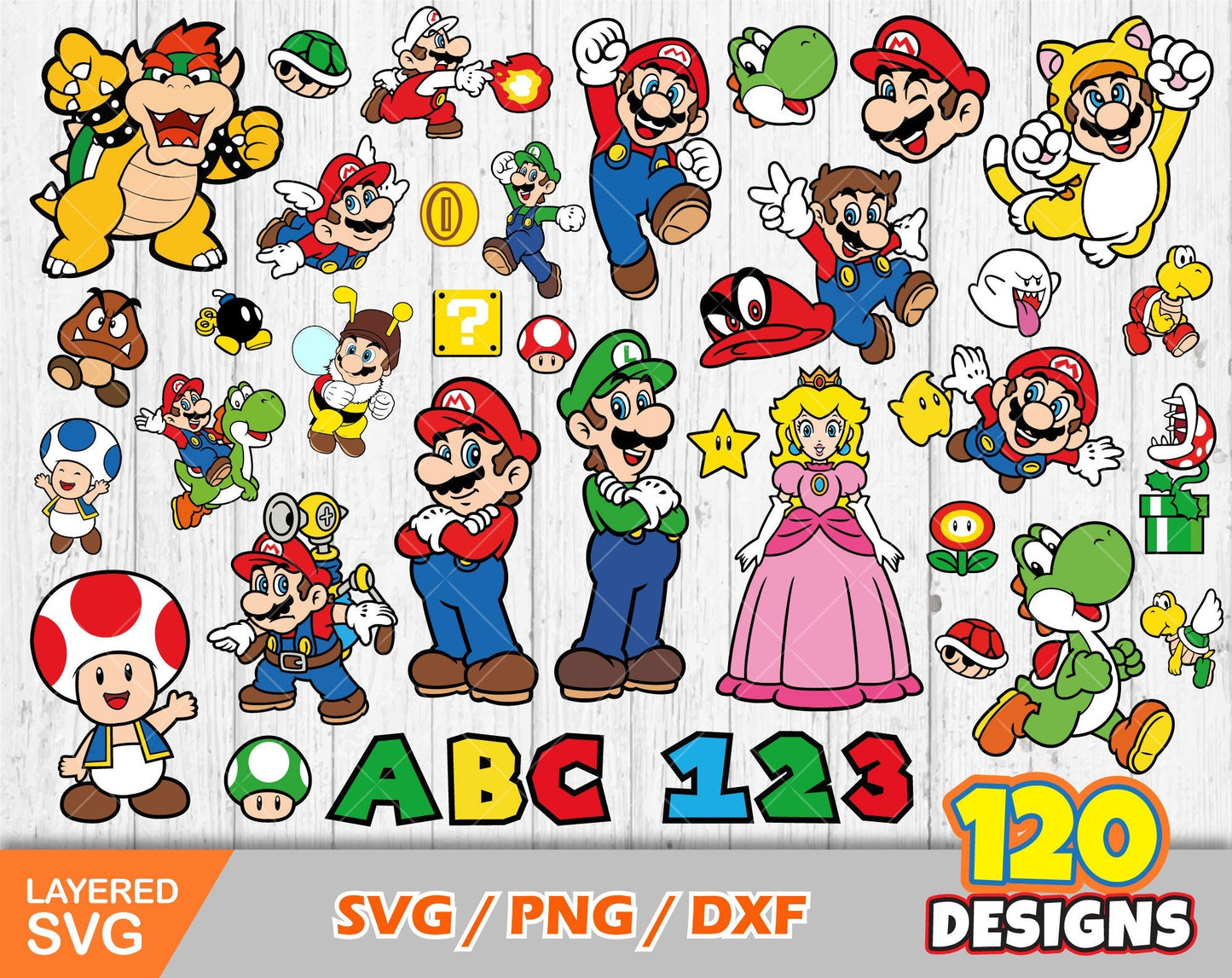 Mario clipart bundle + alphabet, Mario svg cut files for Cricut / Silhouette, png, dxf, instant download