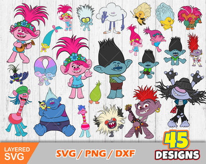 Trolls Clipart Bundle, Trolls Svg Cut Files For Cricut / Silhouette