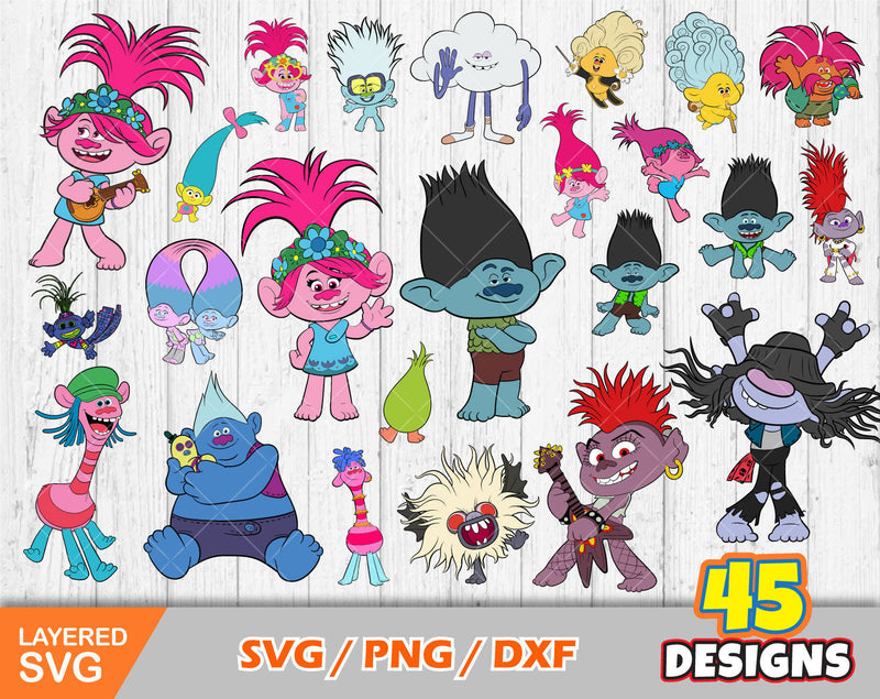 Trolls clipart bundle, trolls svg cut files for Cricut / Silhouette, png, dxf, Trolls png, instant download