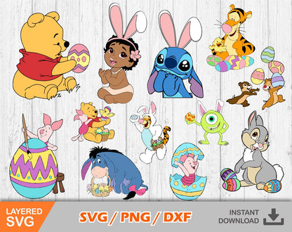 Cartoon Easter Clipart Set, Cartoon Easter Svg Files