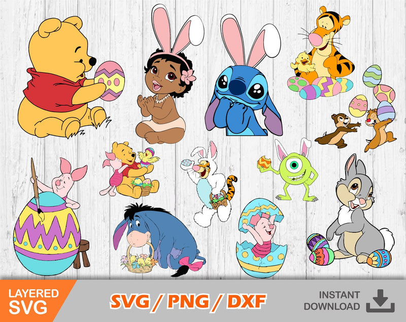 Cartoon Easter clipart bundle, Easter svg cut files for Cricut / Silhouette, png, dxf, instant download