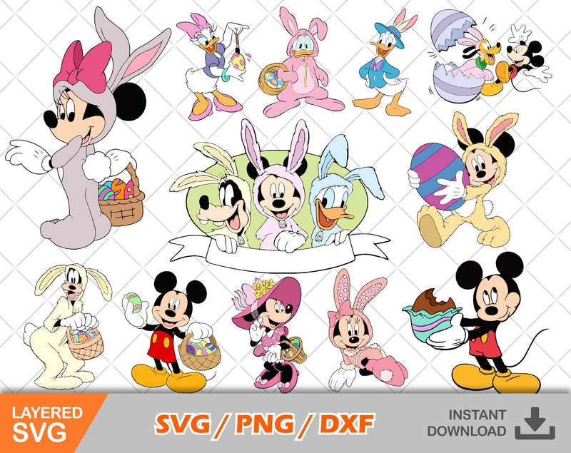 Mickey and Friends Easter cliparts, Easter svg cut files for Cricut / Silhouette, Mickey svg, png, dxf, instant download