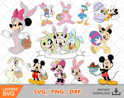 Mickey And Friends Easter Clipart Set, Mickey Easter Svg Cut Files